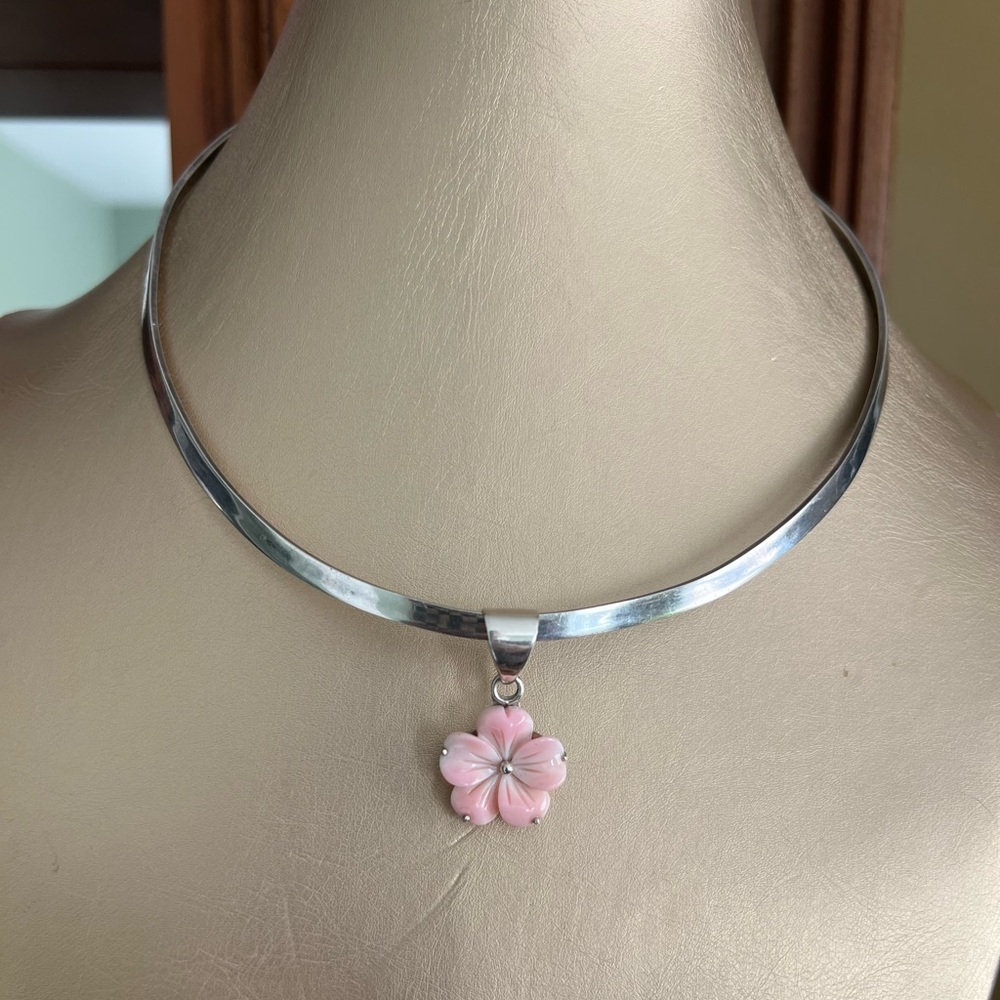 Vintage Pink Conch Flower on 925 Sterling Silver